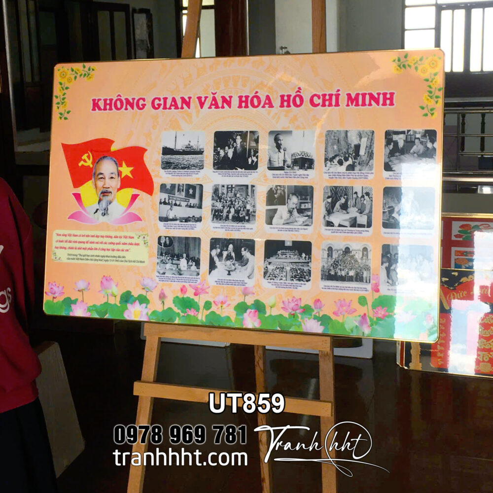 Tranh Không Gian Văn Hóa Hồ Chí Minh treo tường, Khung tranh báo tường bác Hồ, tranh Bác Hồ tráng gương UT859