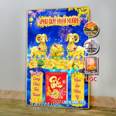 Lịch con dê vàng Đinh Mùi Tam Dương Khai Thái 2027, Lịch Bloc treo tường, Khung tranh Lịch Tết Tài Lộc Thần Tài Di Lặc 1395LT