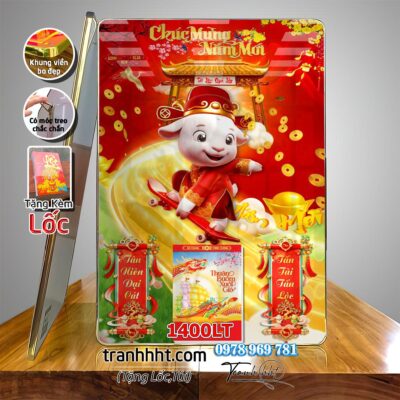 Lịch con dê vàng Đinh Mùi Tam Dương Khai Thái 2027, Lịch Bloc treo tường, Khung tranh Lịch Tết Tài Lộc Thần Tài Di Lặc 1400LT