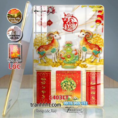 Lịch con dê vàng Đinh Mùi Tam Dương Khai Thái 2027, Lịch Bloc treo tường, Khung tranh Lịch Tết Tài Lộc Thần Tài Di Lặc 1403LT