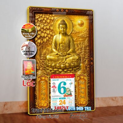 Lịch Tết Phật giáo treo tường, Lịch quan âm bồ tát tây phương tam thánh treo tường 1487LT