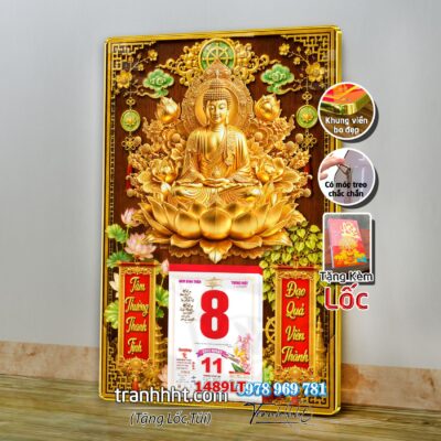 Lịch Tết Phật giáo treo tường, Lịch quan âm bồ tát tây phương tam thánh treo tường 1489LT