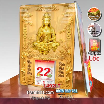 Lịch Tết Phật giáo treo tường, Lịch quan âm bồ tát tây phương tam thánh treo tường 1492LT