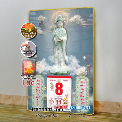 Lịch Tết Phật giáo treo tường, Lịch quan âm bồ tát tây phương tam thánh treo tường 1496LT