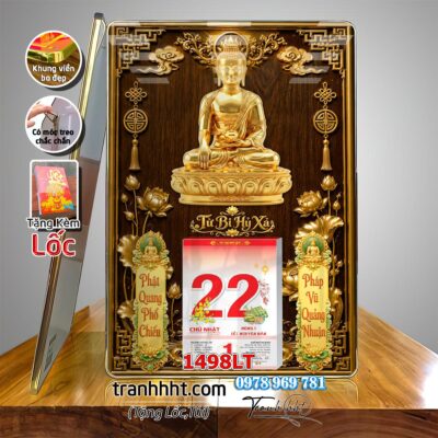 Lịch Tết Phật giáo treo tường, Lịch quan âm bồ tát tây phương tam thánh treo tường 1498LT