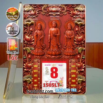 Lịch Tết Phật giáo treo tường, Lịch quan âm bồ tát tây phương tam thánh treo tường 1505LT