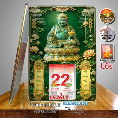 Lịch tài lộc thần tài di lặc kim tiền phúc lộc thọ mai đào tết lịch tráng gương laminate năm mới treo tường 1526LT
