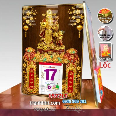 Lịch tài lộc thần tài di lặc kim tiền phúc lộc thọ mai đào tết lịch tráng gương laminate năm mới treo tường 1527LT