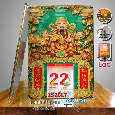 Lịch tài lộc thần tài di lặc kim tiền phúc lộc thọ mai đào tết lịch tráng gương laminate năm mới treo tường 1528LT