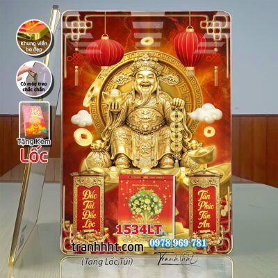 Lịch tài lộc thần tài di lặc kim tiền phúc lộc thọ mai đào tết lịch tráng gương laminate năm mới treo tường 1534LT
