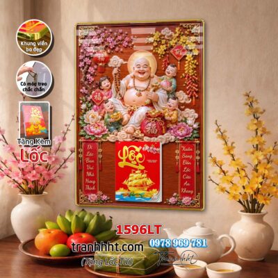 Lịch tài lộc thần tài di lặc kim tiền phúc lộc thọ mai đào tết lịch tráng gương laminate năm mới treo tường 1596LT