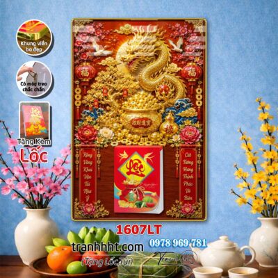 Lịch cá chép tài lộc treo tường lốc lịch cá chép hoa sen chim công phú quý tài lộc tráng gương 1607LT