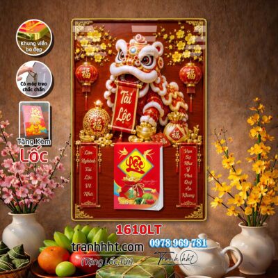 Lịch cá chép tài lộc treo tường lốc lịch cá chép hoa sen chim công phú quý tài lộc tráng gương 1610LT