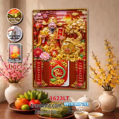 Lịch tài lộc thần tài di lặc kim tiền phúc lộc thọ mai đào tết lịch tráng gương laminate năm mới treo tường 1623LT