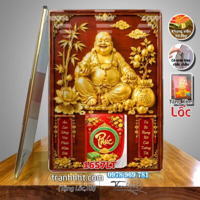Lịch tài lộc thần tài di lặc kim tiền phúc lộc thọ mai đào tết lịch tráng gương laminate năm mới treo tường 1657LT