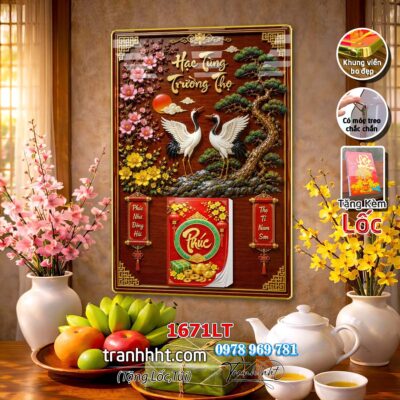 Lịch cá chép tài lộc treo tường lốc lịch cá chép hoa sen chim công phú quý tài lộc tráng gương 1671LT