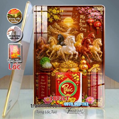 Lịch mã đáo thành công tráng gương laminate treo tường đốc lịch ngựa bát mã tết treo tường 1802LT