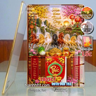Lịch mã đáo thành công tráng gương laminate treo tường đốc lịch ngựa bát mã tết treo tường 1805LT