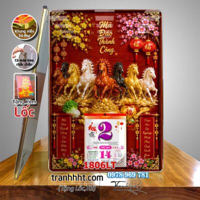 Lịch mã đáo thành công tráng gương laminate treo tường đốc lịch ngựa bát mã tết treo tường 1806LT