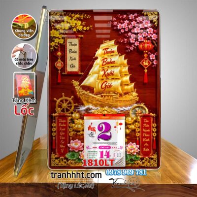 Lịch thuận buồm xuôi gió phú quý phong thủy treo tường lịch tết thuyền vàng laminate tráng gương treo tường 1810LT