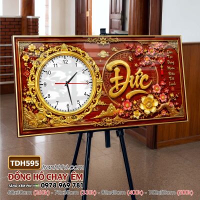 Tranh đồng hồ tráng gương tri ân cha mẹ thầy cô gia đình thư pháp TDH595