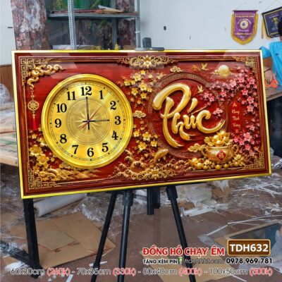 Tranh đồng hồ tráng gương tri ân cha mẹ thầy cô gia đình thư pháp TDH632