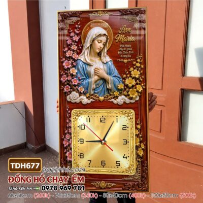 Tranh đồng hồ công giáo chúa giê su đức mẹ maria treo tường TDH677