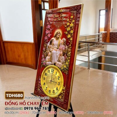 Tranh đồng hồ công giáo chúa giê su đức mẹ maria treo tường TDH680