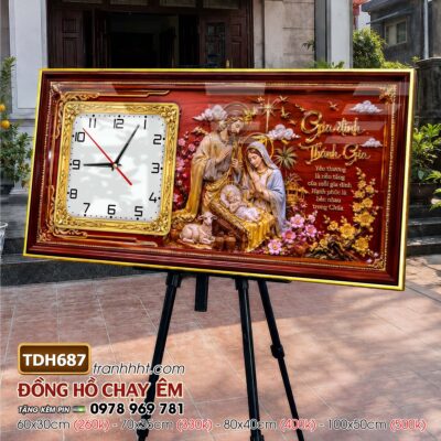 Tranh đồng hồ công giáo chúa giê su đức mẹ maria treo tường TDH687