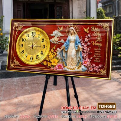 Tranh đồng hồ công giáo chúa giê su đức mẹ maria treo tường TDH688