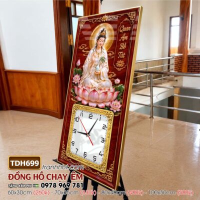Tranh đồng hồ phật giáo quan âm bồ tát tây phương tam thánh treo tường TDH699