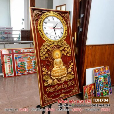 Tranh đồng hồ phật giáo quan âm bồ tát tây phương tam thánh treo tường TDH704