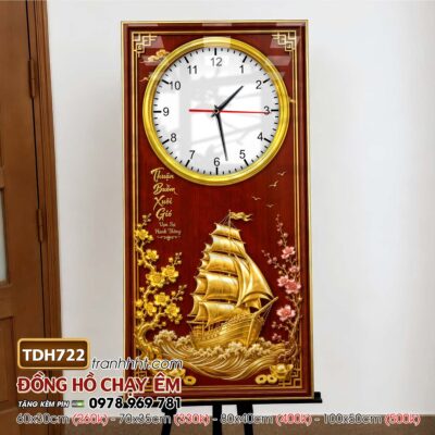 Tranh thuận buồm xuôi gió phong thuỷ đồng hồ tráng gương treo tường TDH722