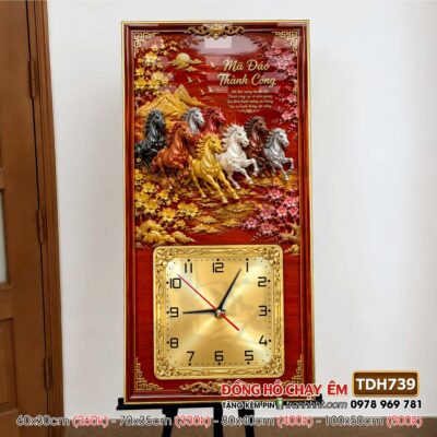 Tranh đồng hồ mã đáo thành công tranh ngựa bát mã treo tường TDH739