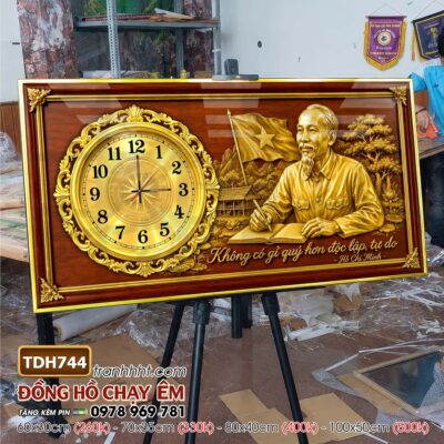 Tranh đồng hồ bác Hồ bác Giáp tráng gương treo tường TDH744