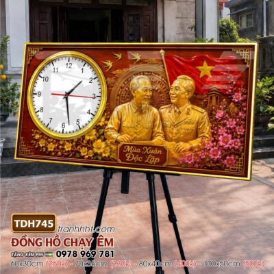 Tranh đồng hồ bác Hồ bác Giáp tráng gương treo tường TDH745