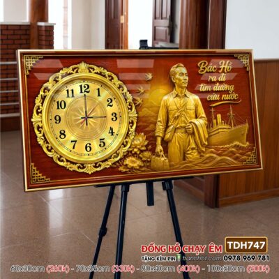 Tranh đồng hồ bác Hồ bác Giáp tráng gương treo tường TDH747