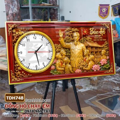 Tranh đồng hồ bác Hồ bác Giáp tráng gương treo tường TDH748