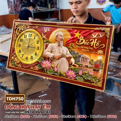 Tranh đồng hồ bác Hồ bác Giáp tráng gương treo tường TDH750
