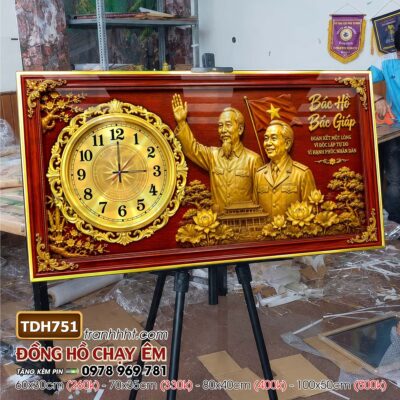 Tranh đồng hồ bác Hồ bác Giáp tráng gương treo tường TDH751
