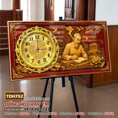 Tranh đồng hồ bác Hồ bác Giáp tráng gương treo tường TDH752
