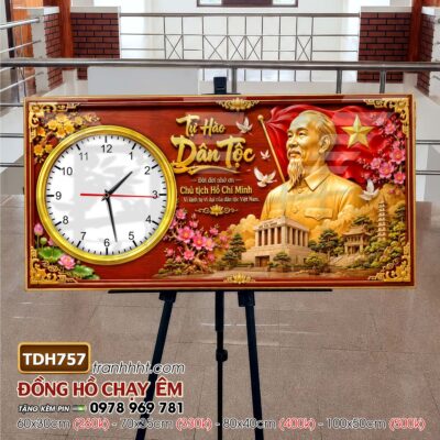 Tranh đồng hồ bác Hồ bác Giáp tráng gương treo tường TDH757