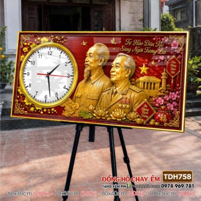 Tranh đồng hồ bác Hồ bác Giáp tráng gương treo tường TDH758