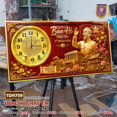 Tranh đồng hồ bác Hồ bác Giáp tráng gương treo tường TDH759