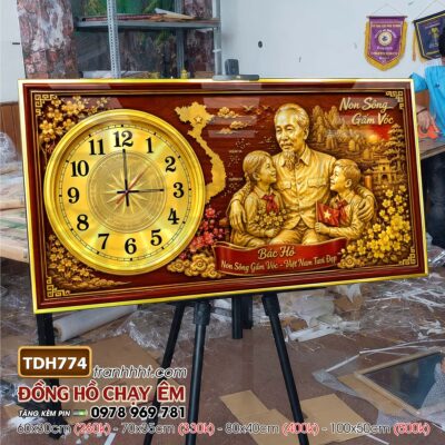 Tranh đồng hồ bác Hồ bác Giáp tráng gương treo tường TDH774