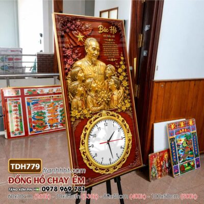 Tranh đồng hồ bác Hồ bác Giáp tráng gương treo tường TDH779