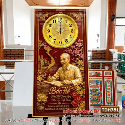 Tranh đồng hồ bác Hồ bác Giáp tráng gương treo tường TDH781
