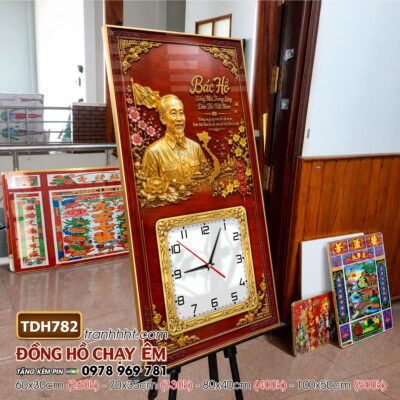 Tranh đồng hồ bác Hồ bác Giáp tráng gương treo tường TDH782