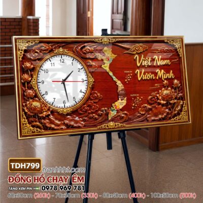 Tranh đồng hồ bản đồ việt nam 34 tỉnh thành tranh tráng gương bản đồ việt nam treo tường TDH799