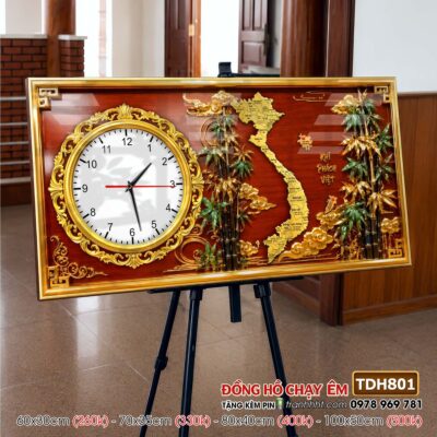 Tranh đồng hồ bản đồ việt nam 34 tỉnh thành tranh tráng gương bản đồ việt nam treo tường TDH801